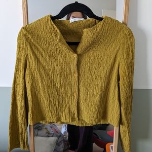 OAK + FORT Mustard Crinkle Button-Up Blouse